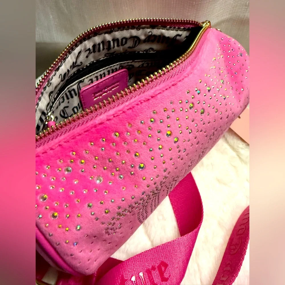 NEW Juicy Couture Pink Fuzzy Roll Crossbody Bag